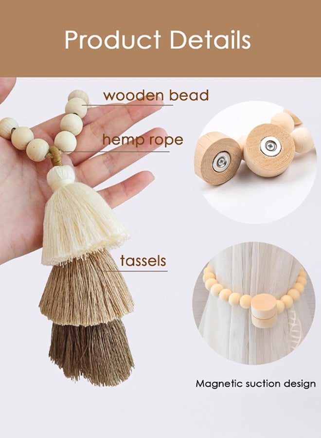 SHABILI Magnetic Curtain Tie Backs with Wooden Beads, Curtain Buckles Drapes Clips for Bedroom, Balcony, Living Room, Handmade with Polyester Yarn, Strong Magnetic Design, Simple Elegant Décor - Image 5