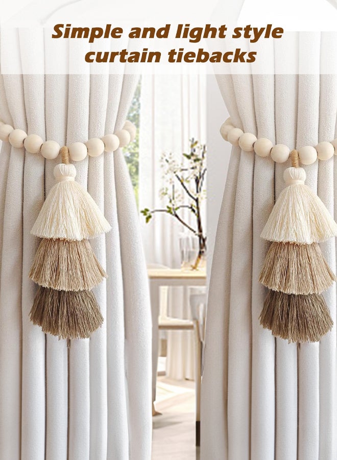 SHABILI Magnetic Curtain Tie Backs with Wooden Beads, Curtain Buckles Drapes Clips for Bedroom, Balcony, Living Room, Handmade with Polyester Yarn, Strong Magnetic Design, Simple Elegant Décor - Image 2
