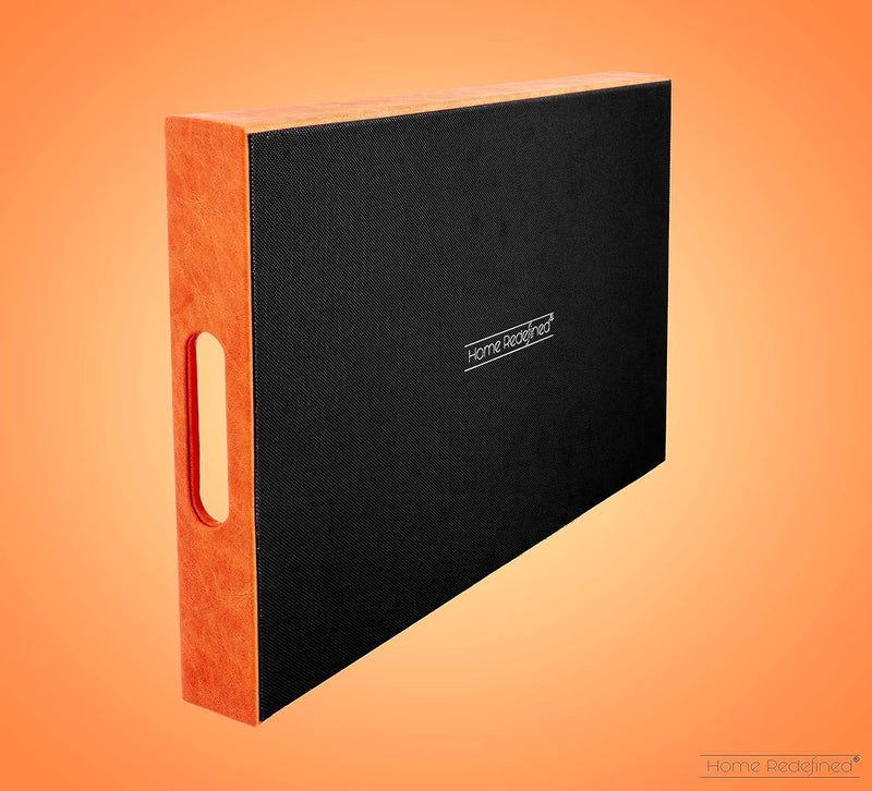Home Redefined Beautiful Modern Elegant 18x12 Rectangle Orange Faux Leather Decorative Tray Ottoman Coffee Table Perfume Living Room Kitchen Serving Tray with Handles for All Occasions - Image 5