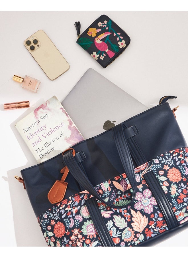 Chumbak Batik Bloom Work Tote, Navy  - Image 3