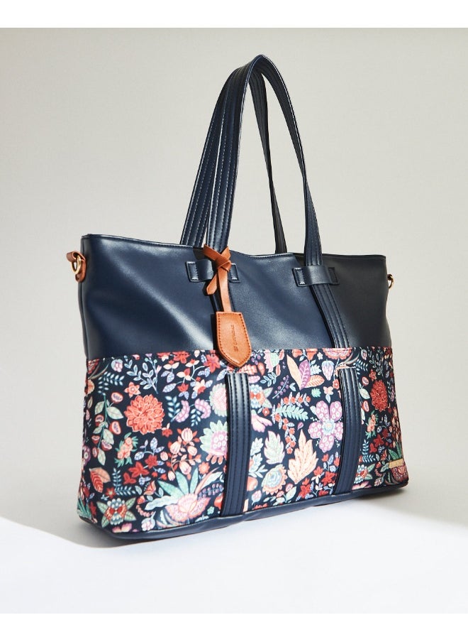 Chumbak Batik Bloom Work Tote, Navy  - Image 4