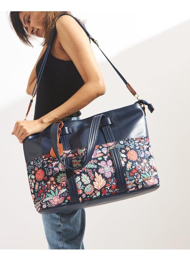 Chumbak Batik Bloom Work Tote, Navy  - Image 1