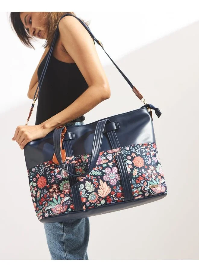 Chumbak Batik Bloom Work Tote, Navy