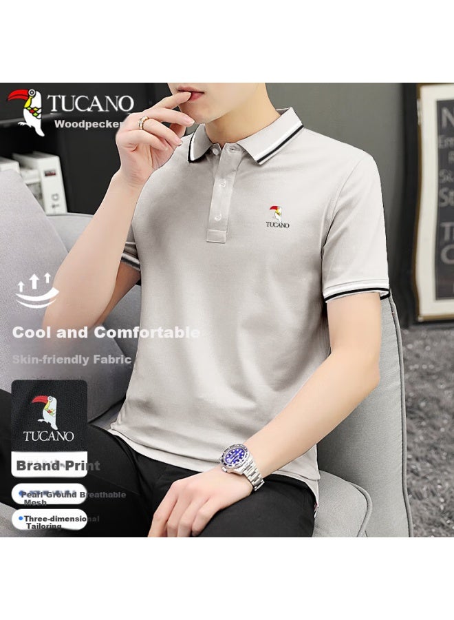 Tucano Men's Short Sleeve T-shirt Summer Business Casual Solid Color Polo Breathable All-match Top Men's Clothing Khaki L - Image 1