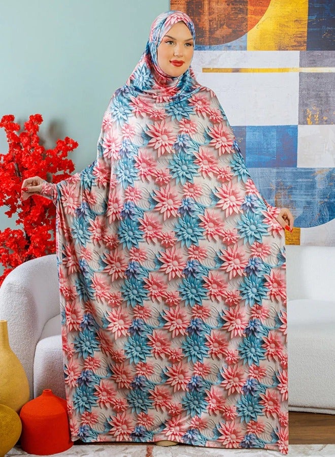 Zmurud Practical  Kuwaiti Jersey prayer dress  with headscarf- Printed from zmurud fashion  - Image 2