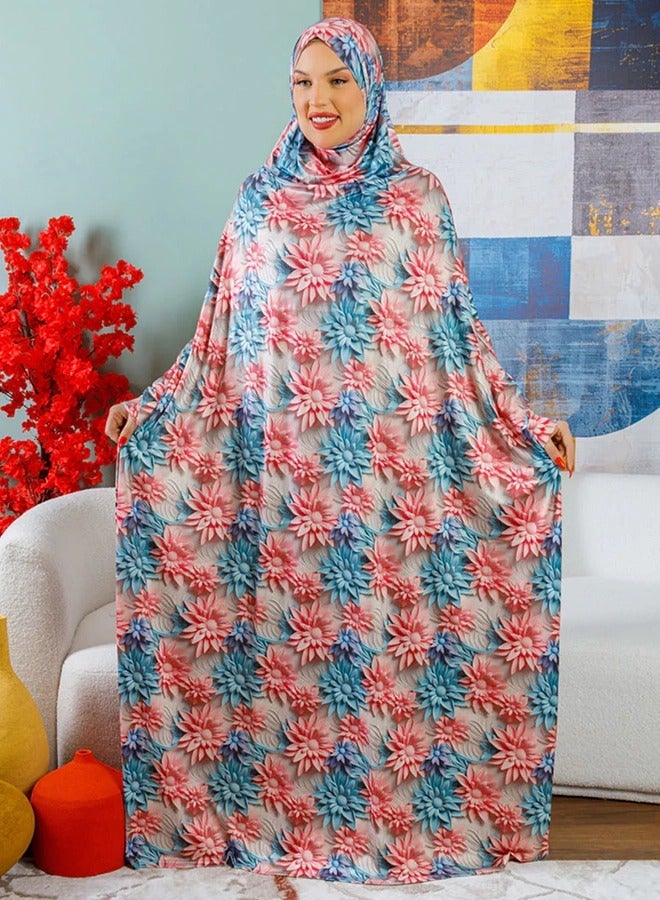Zmurud Practical  Kuwaiti Jersey prayer dress  with headscarf- Printed from zmurud fashion  - Image 3