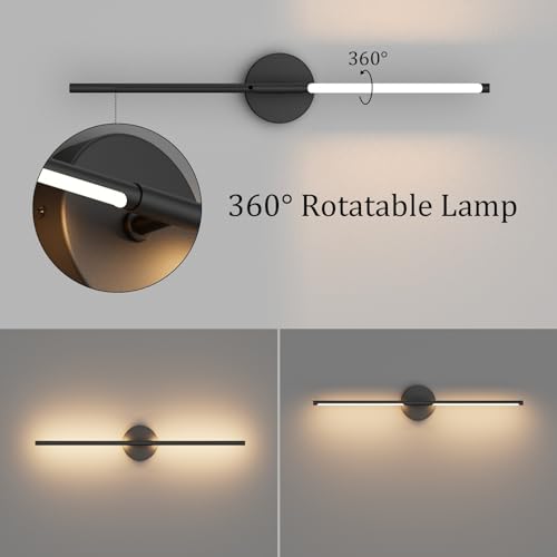 Coinmit Black Wall Sconce for Bathroom 28In Hardwired Vanity Light Fixture 3000K Indoor Bathroom Sconce Over Mirror 360 Rotate for Living Room - Image 3