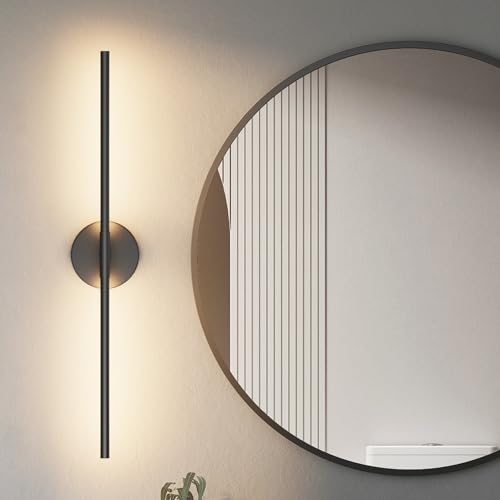 Coinmit Black Wall Sconce for Bathroom 28In Hardwired Vanity Light Fixture 3000K Indoor Bathroom Sconce Over Mirror 360 Rotate for Living Room - Image 1