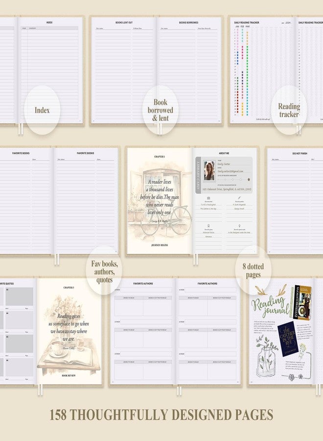 Lanpn Reading Book Journal for Book Lovers Readers, 9.3" x 7.7", 158 Pages Linen Hardcover Books Tracker with 52 Reviews, Read Log Notebook Bookish Gifts (Pruple) - Image 5