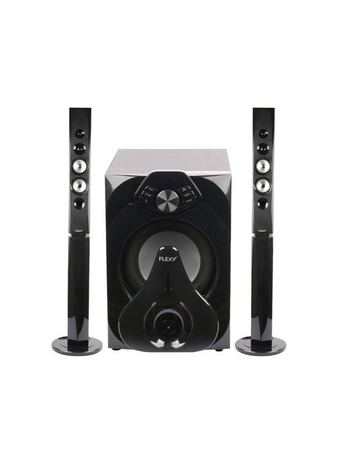 Flexy Home Theater 18000 P.M.P.O, 2.1 Dolby Digital, Bluetooth, LED Lights, USB/TF, FM Radio, 80W Subwoofer, 20W Speakers, Mic Ports, Remote, 2-Year Warranty.