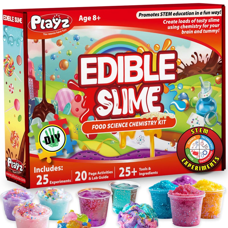 Playz Edible Slime Candy Making Science Kit for Kids Ages 8-12 Years Old - Food Science Chemistry Kid Science Kit with 25 Experiments to Make Slime Chocolates, Educational Science Kits for Boy & Girls - Image 1
