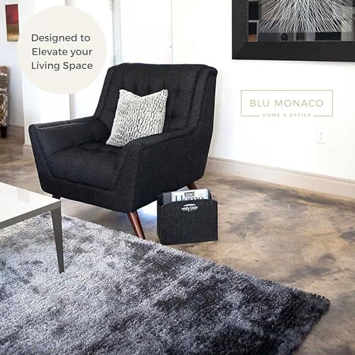 BLU MONACO Black Magazine Holder - Woven Leather Magazine Basket with Handles - Stylish Rack for Floor or Table - Perfect for Coffee Table, Side Table, Living Room, Reception Desk, or Bathroom - Image 3