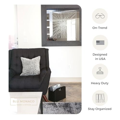 BLU MONACO Black Magazine Holder - Woven Leather Magazine Basket with Handles - Stylish Rack for Floor or Table - Perfect for Coffee Table, Side Table, Living Room, Reception Desk, or Bathroom - Image 2