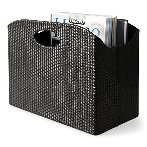 BLU MONACO Black Magazine Holder - Woven Leather Magazine Basket with Handles - Stylish Rack for Floor or Table - Perfect for Coffee Table, Side Table, Living Room, Reception Desk, or Bathroom - Image 1
