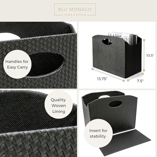 BLU MONACO Black Magazine Holder - Woven Leather Magazine Basket with Handles - Stylish Rack for Floor or Table - Perfect for Coffee Table, Side Table, Living Room, Reception Desk, or Bathroom - Image 5