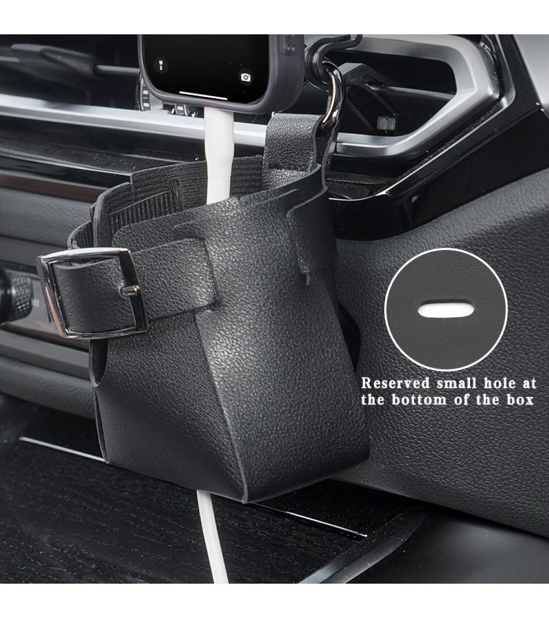 Red PU Leather Car Air Vent Storage Box For Phone Glasses Water Bottle - Image 4