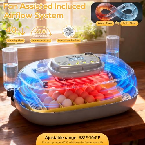 IBKINXX Incubator for Hatching Eggs-24 Egg Capacity, Automatic Egg Turner, Temperature & Humidity Control, 360° Viewing for Chicken, Duck and Quail Eggs (Yellow) - Image 5