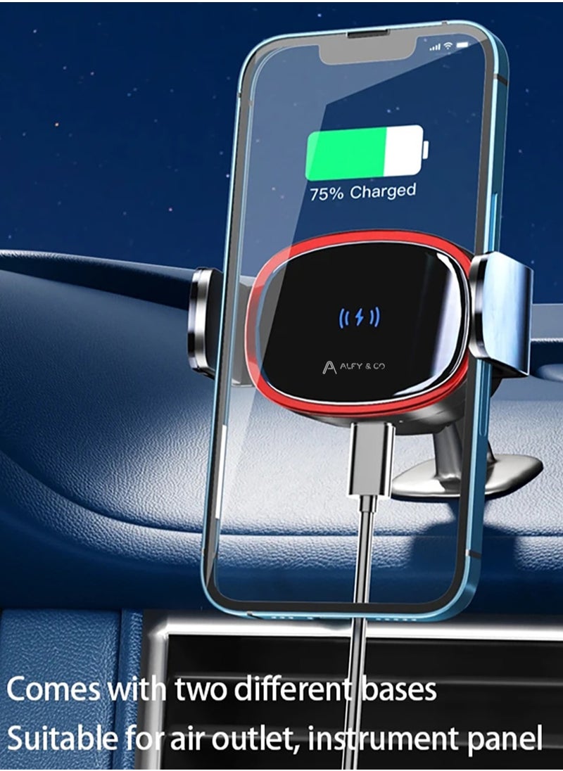ALFY & CO Auto Alignment 15W Max Wireless Charger Car Phone Holder Qi Certified Compatible with iPhone 15 Pro Max 15/14/13 Pro Max/12/11/XS/XR/X Galaxy S23/S22/S10/Note10  - Image 2