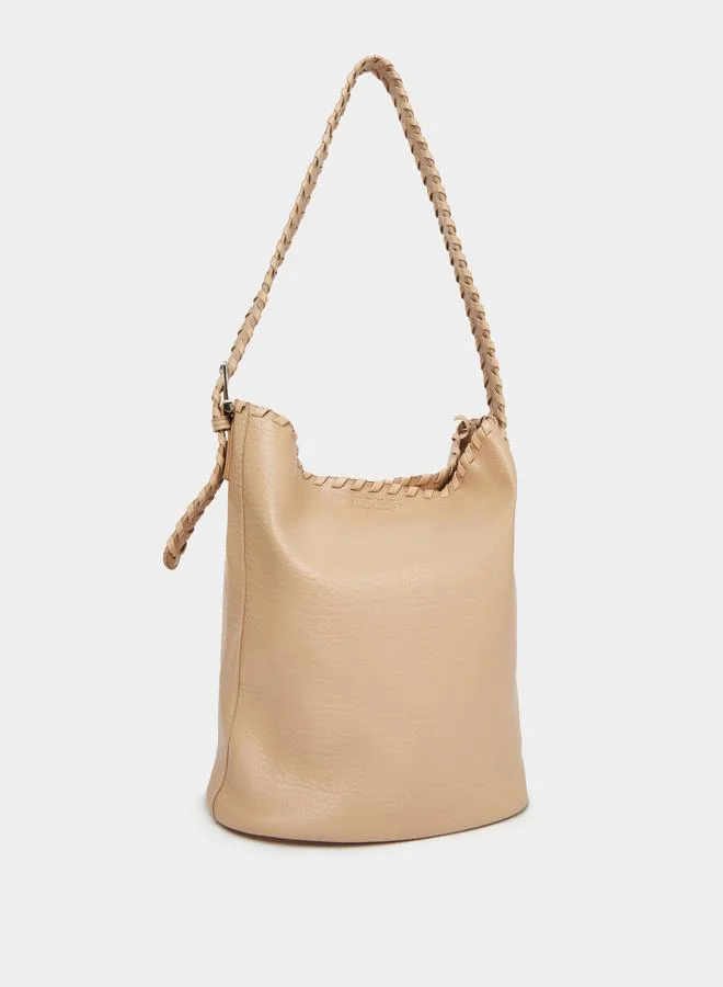 Styli Beige Braided Strap Shoulder Bag with Pouch