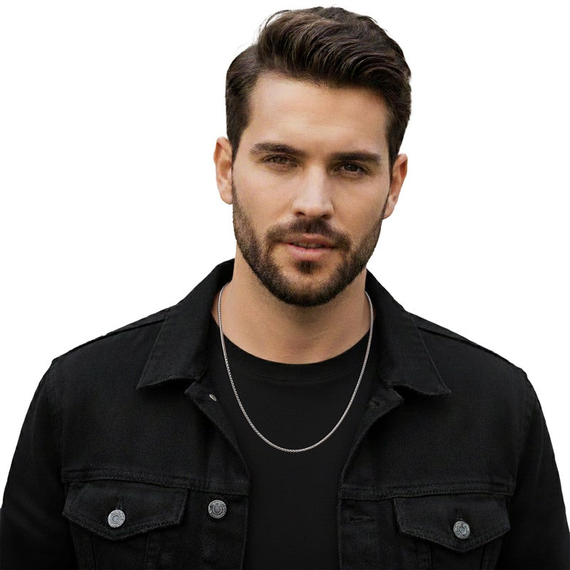 Fiusem Silver Tone Wheat Chains for Men and Women, 2.5mm Stainless Steel Necklace Chain, Mens Necklace 18 Inch - Image 4