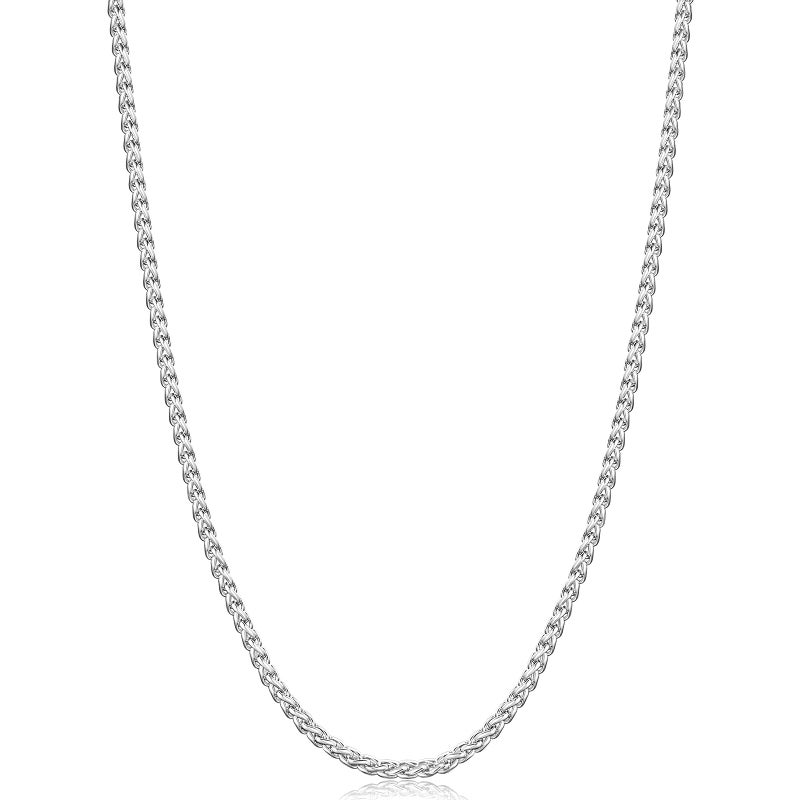 Fiusem Silver Tone Wheat Chains for Men and Women, 2.5mm Stainless Steel Necklace Chain, Mens Necklace 18 Inch - Image 1