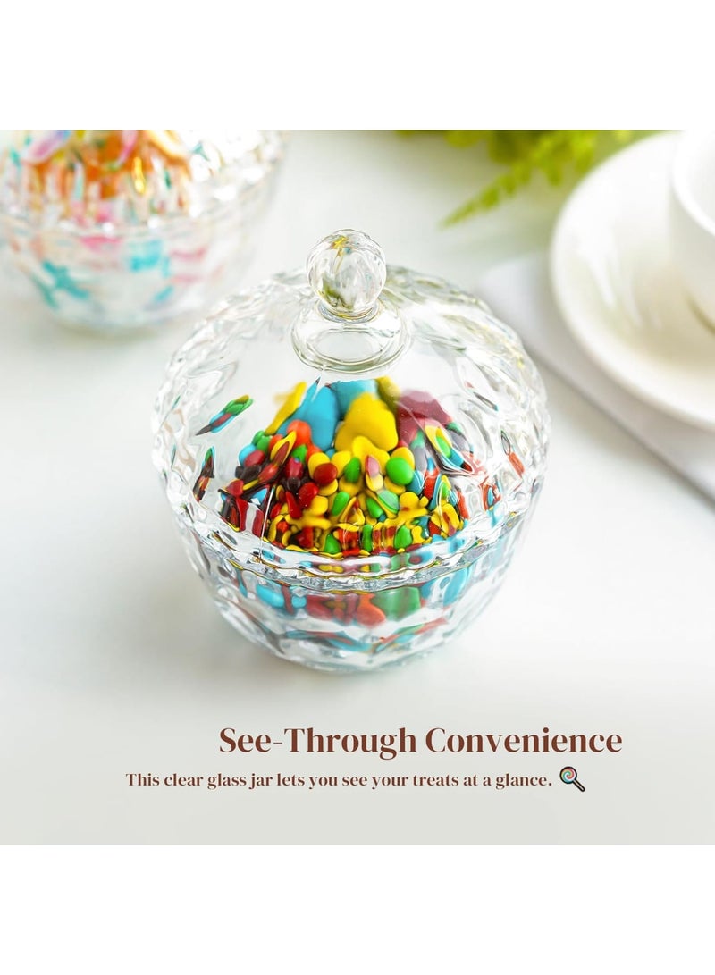Barakah Glass Candy Dish with Lid, Clear Small Candy Jar for Storage and Display, Elegant Glass Container for Office Desk Wedding Party Buffet Holiday Decoration, 11.5 oz, Transparent - Image 2