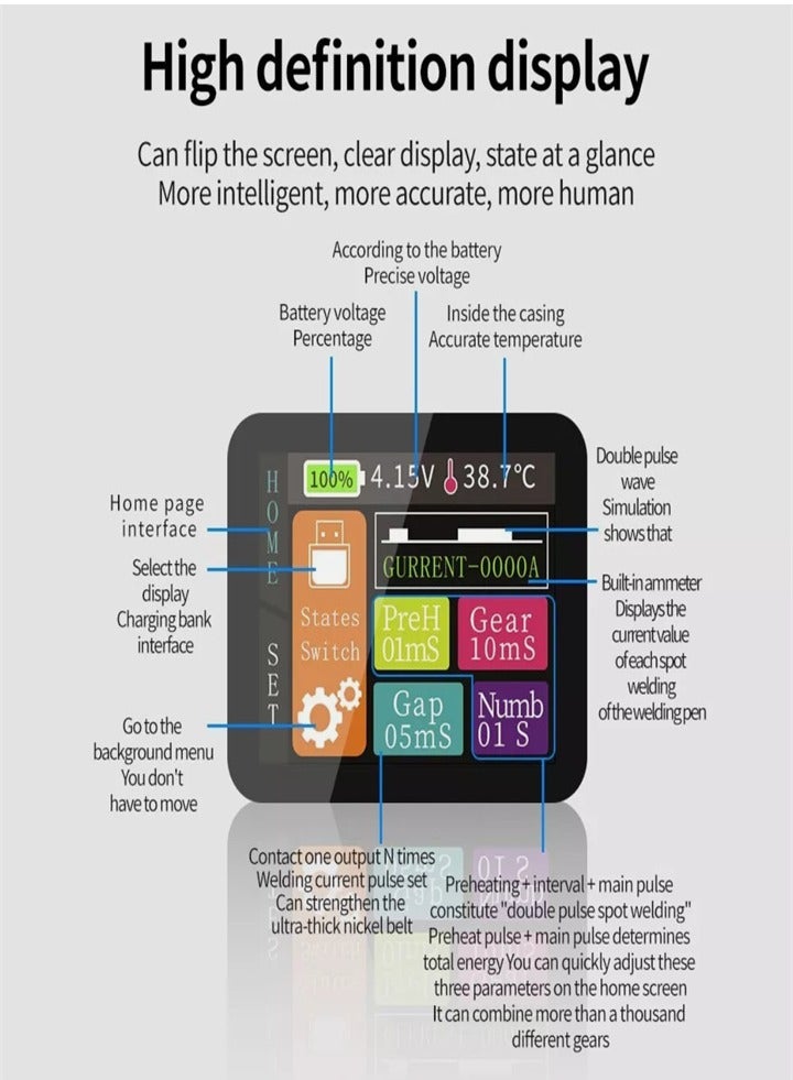 آلة لحام نقطي احترافية، بطارية ليثيوم صغيرة محمولة 18650 شاشة ملونة بطارية الهاتف المحمول مجموعة كاملة DIY - Image 5
