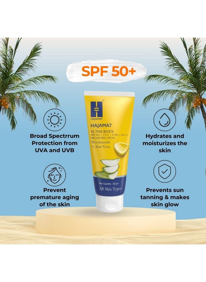 HAJAMAT Sunscreen Spf 50 Pa+++ For Face & Body Broad Spectrum Uva Uvb & Blue Light Protection Ultra Light No White Cast Water & Sweat Resistant Women & Men All Skin Types (50 Gm) - Image 3
