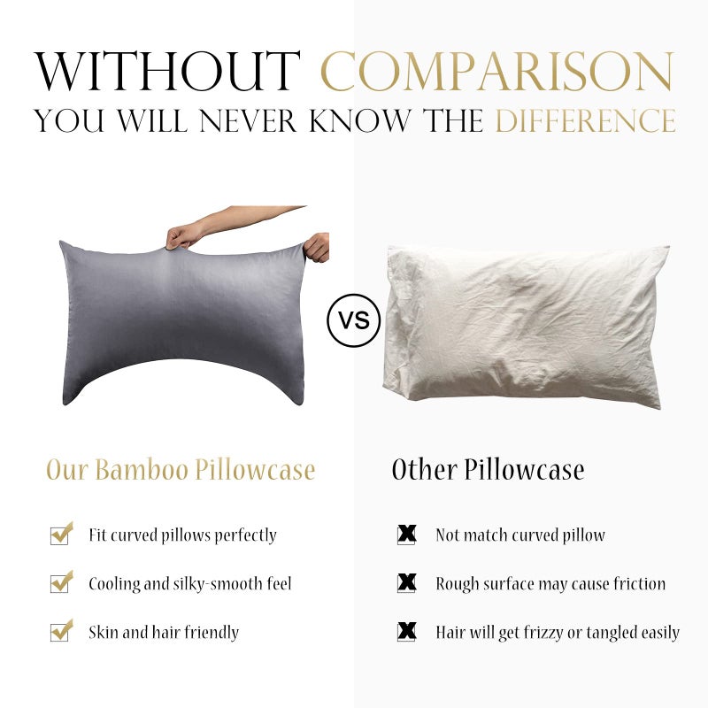 ELIBABA Cooling Side Sleeper Pillow Cases - Curved Rayon Derived from Bamboo Pillowcase Cover- Breathable Silky Soft Pillowcase for Hot Sleepers Hair and Skin  King Size 1 Piece  20 * 36 Inches Dark Grey - Image 2
