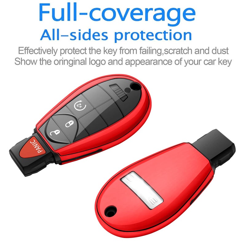 Tukellen Dodge Key Fob Cover, Soft TPU Case Cover Protector Compatible with 2013-2018 Ram Grand Caravan Charger Challenger Durango Journey Magnum Remote/Smart Key, Red - Image 2