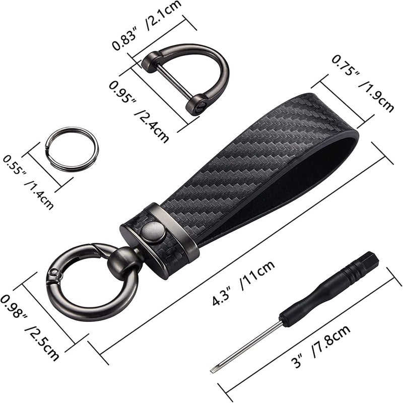 2pcs Leather Keychain Set , Carbon Fiber Style with 360掳 Rotatable Snap Swivel , Black and Blue - Image 2