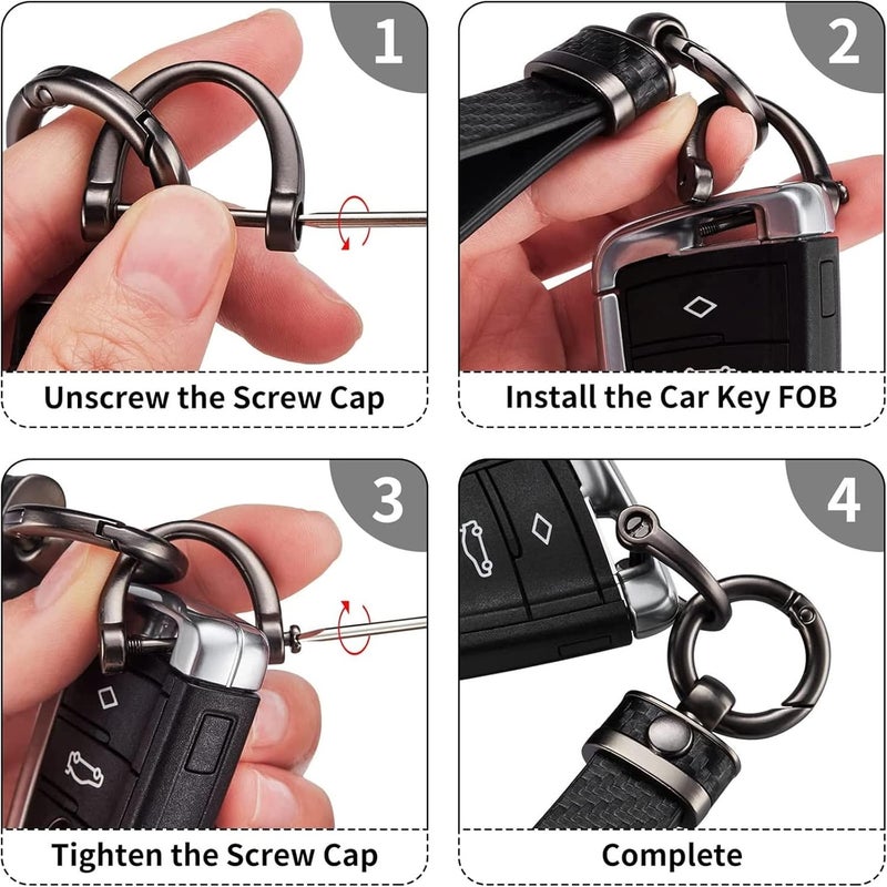 2pcs Leather Keychain Set , Carbon Fiber Style with 360掳 Rotatable Snap Swivel , Black and Blue - Image 5