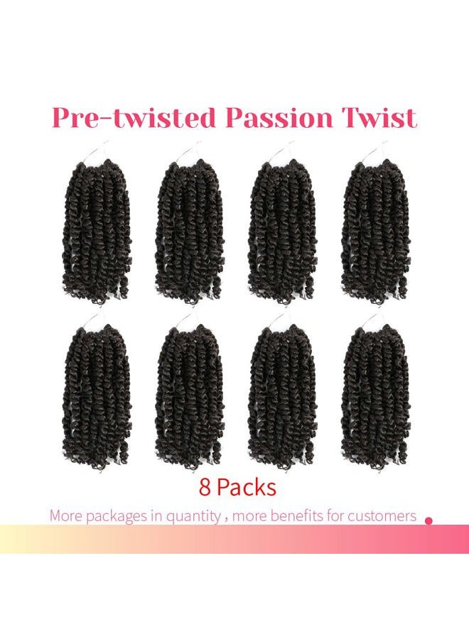 BOHOBABE The Pre-twisted Passion Twist Crochet Hair 8 Inch Short Pre-looped Crochet Passion Twist Braiding Hair 8 Packs (1#) - Image 2