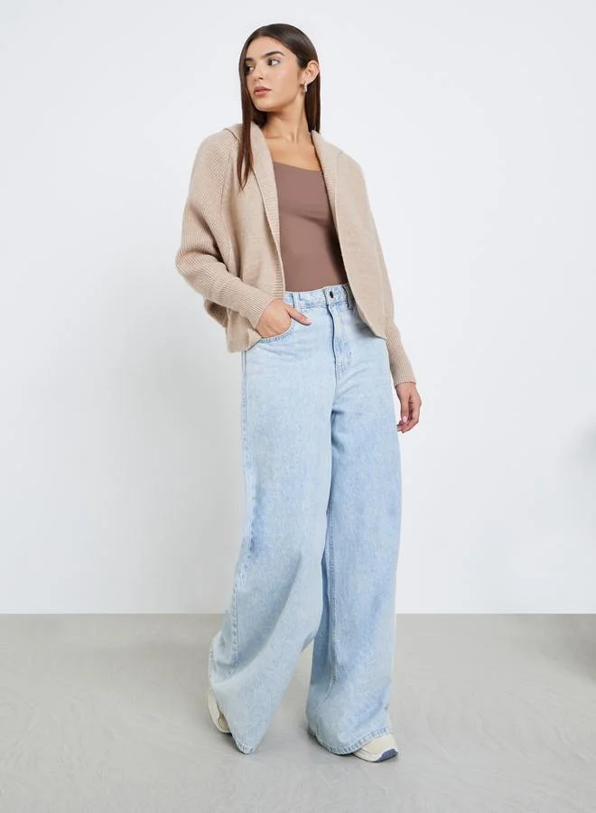 Take Two Beige Short Length Hooded Knit Cardigan