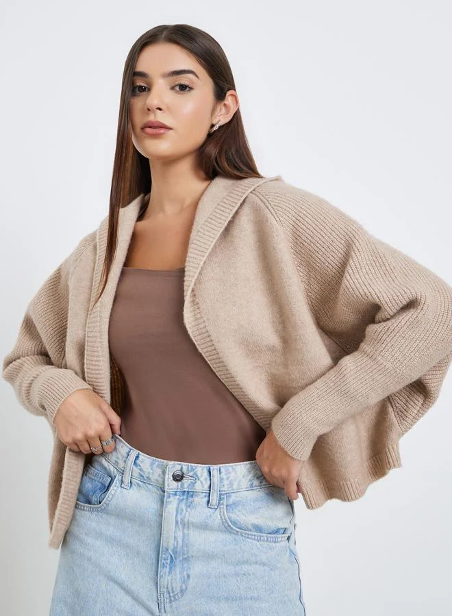 Take Two Beige Short Length Hooded Knit Cardigan
