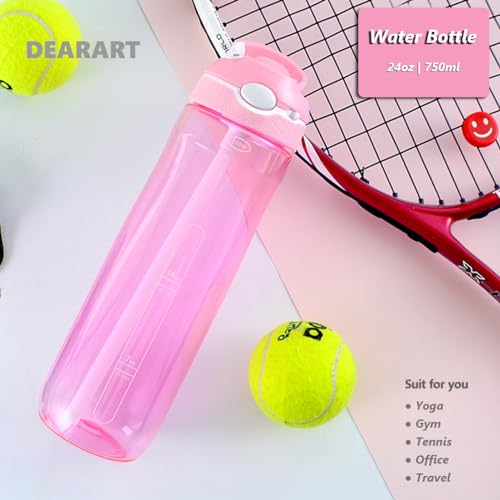 DEARART 24oz Water Bottles With Straw 100 Leakproof BPA FREE Hidden Nozzle Flip Up Lid Clear Water Bottle With Handle Wide Bottle Easy Clear Suit Office Gym Yoga Sports Travel Pink - Image 3