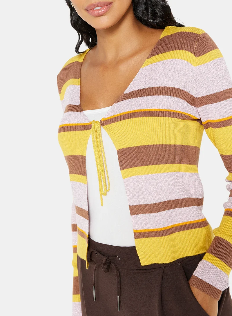 فيرو مودا Shimmer Ribbed Tie Up Cardigan
