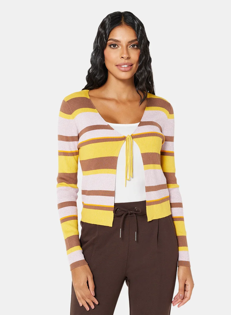 فيرو مودا Shimmer Ribbed Tie Up Cardigan