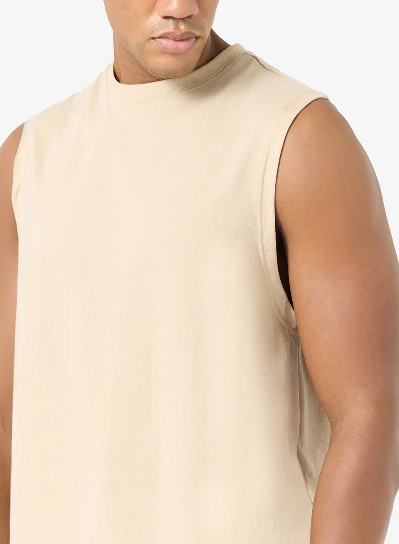 Seventy Five Basics BEIGE Oversized Drop Shoulder 220Gsm Vest for Men | Best Price UAE