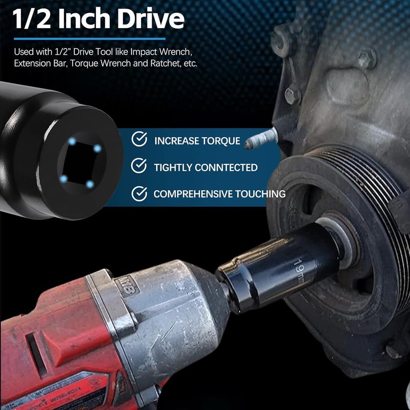 Sunluway Harmonic Balancer Socket Tool 77080 for Honda 19mm Crank Bolt Socket, 3 Times Momentum Power of Standard Impact Sockets, Deep Counter-Weighted Design Increased Torque - Image 4