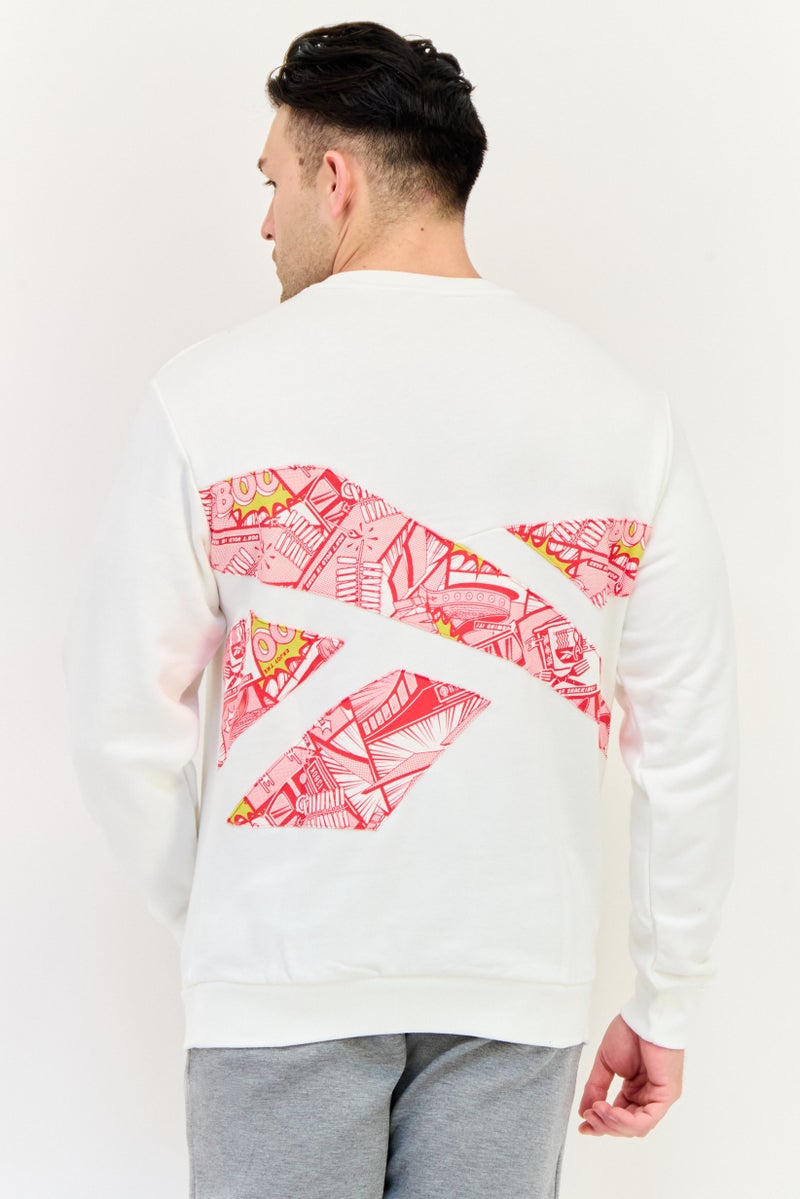 Reebok ملابس رياضية للرجال بأكمام طويلة مناسبة، خارجية، سويت شيرت، أبيض مائل إلى الصفرة - Image 4