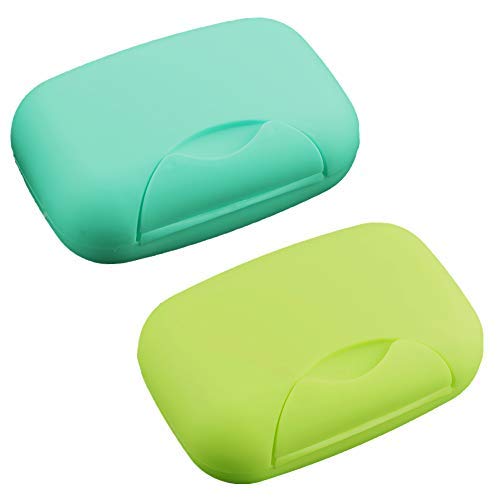 Inovat 2 Pcs Plastic Soap Case Holder Container Box Home Outdoor Hiking Camping Travel Blue  Lime Green