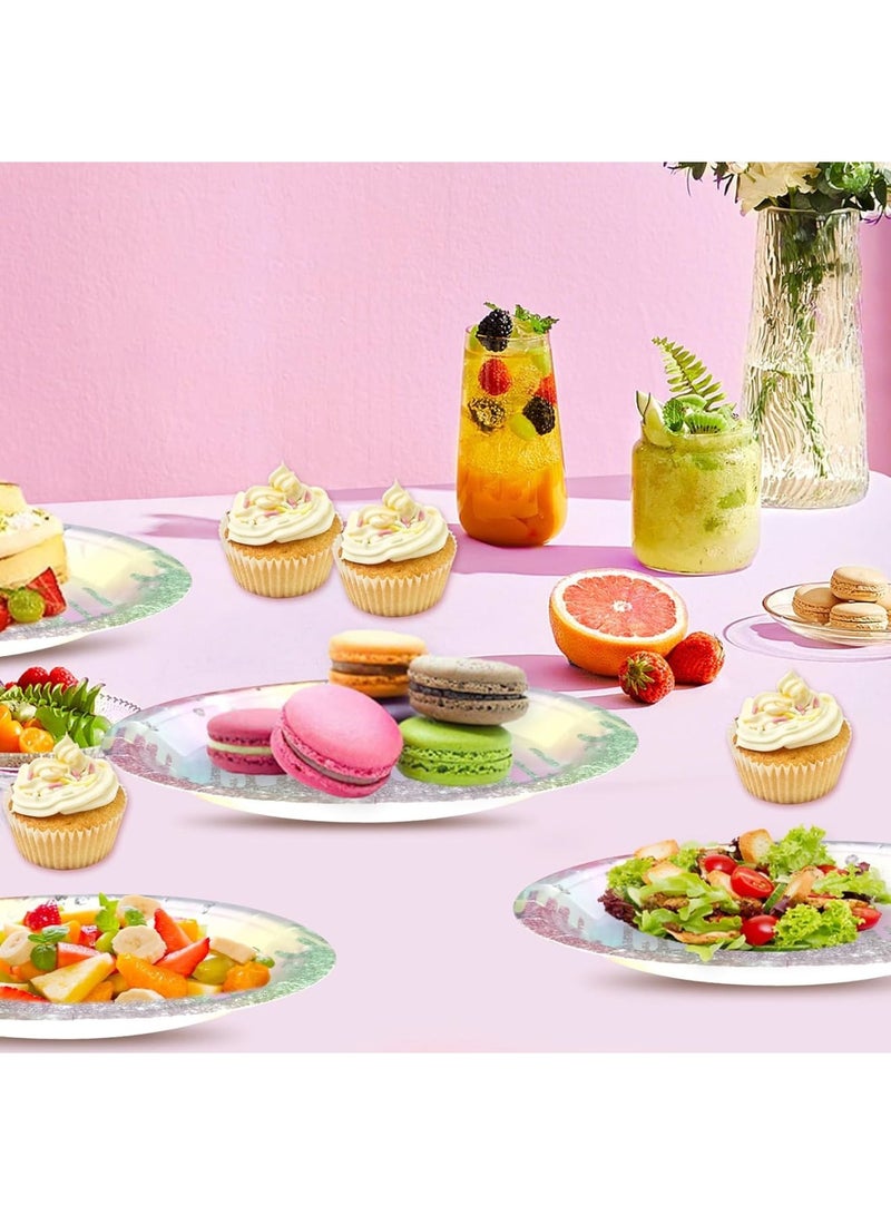 SOLARAE أطباق ورقية لامعة على شكل الماس، أطباق حلوى ورقية 7 بوصة، أطباق قابلة للتصرف بألوان قوس قزح، لحفلات عيد ميلاد الفتيات والأطفال وحفلات استقبال المواليد (48 قطعة) - Image 4