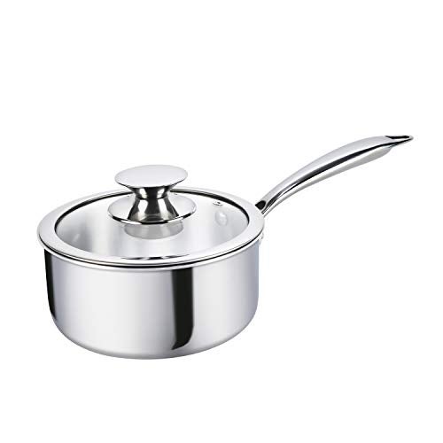 Alda Vitale Tri-Ply Stainless Steel Sauce Pan Sauce pan with lid14 Cm 1 LTR, Silver (Induction Friendly) - Image 1