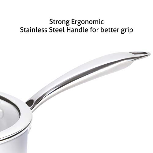 Alda Vitale Tri-Ply Stainless Steel Sauce Pan Sauce pan with lid14 Cm 1 LTR, Silver (Induction Friendly) - Image 3