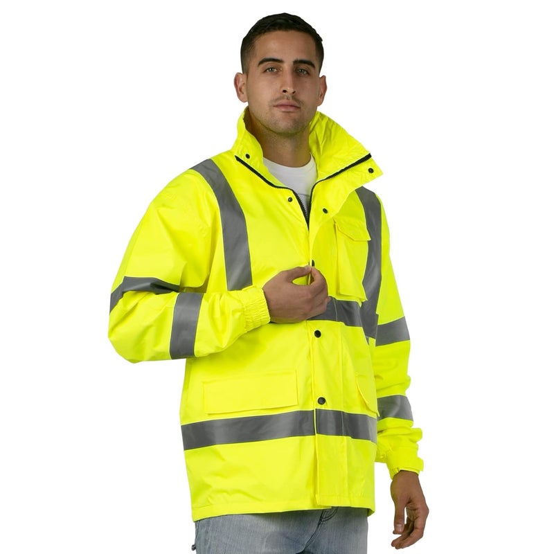 JORESTECH Safety Rain Jacket Waterproof Reflective High Visibility with Interior Mesh Yellow/Lime ANSI Class 3 Level 2 Type R JK-03 (4XL) - Image 3