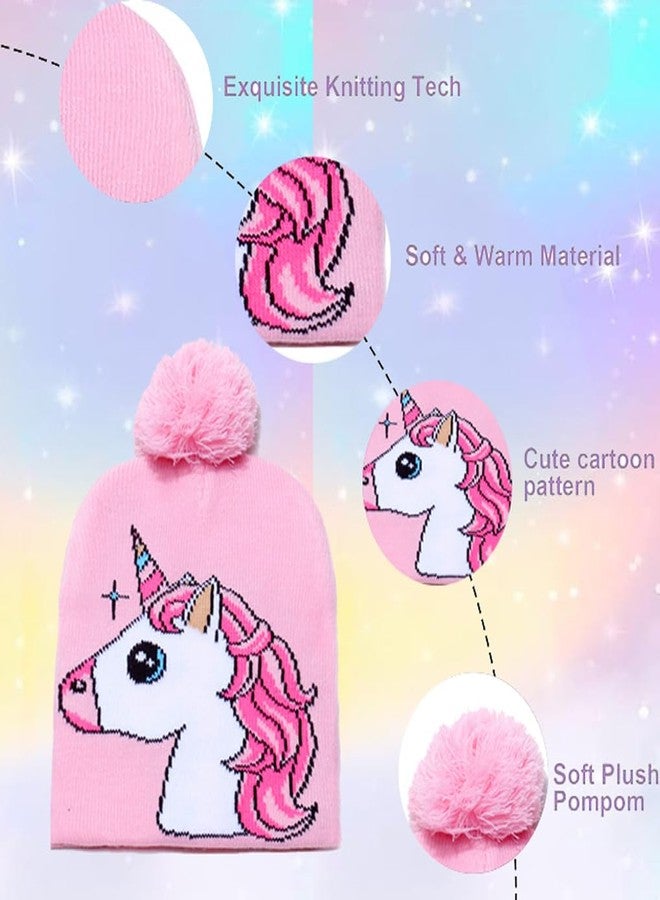 D.O.T Girls Unicorn Winter Hat and Mitten Or Gloves Set for Kids Cold Weather Accessories Age 3-12 (Pink) - Image 3
