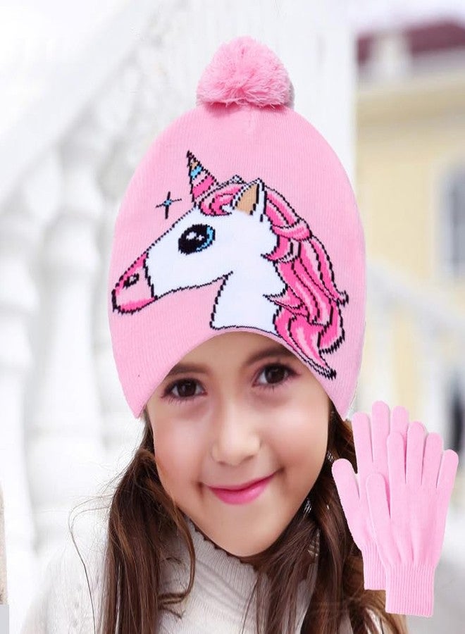 D.O.T Girls Unicorn Winter Hat and Mitten Or Gloves Set for Kids Cold Weather Accessories Age 3-12 (Pink) - Image 5