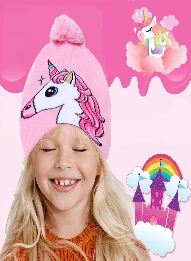 D.O.T Girls Unicorn Winter Hat and Mitten Or Gloves Set for Kids Cold Weather Accessories Age 3-12 (Pink) - Image 2
