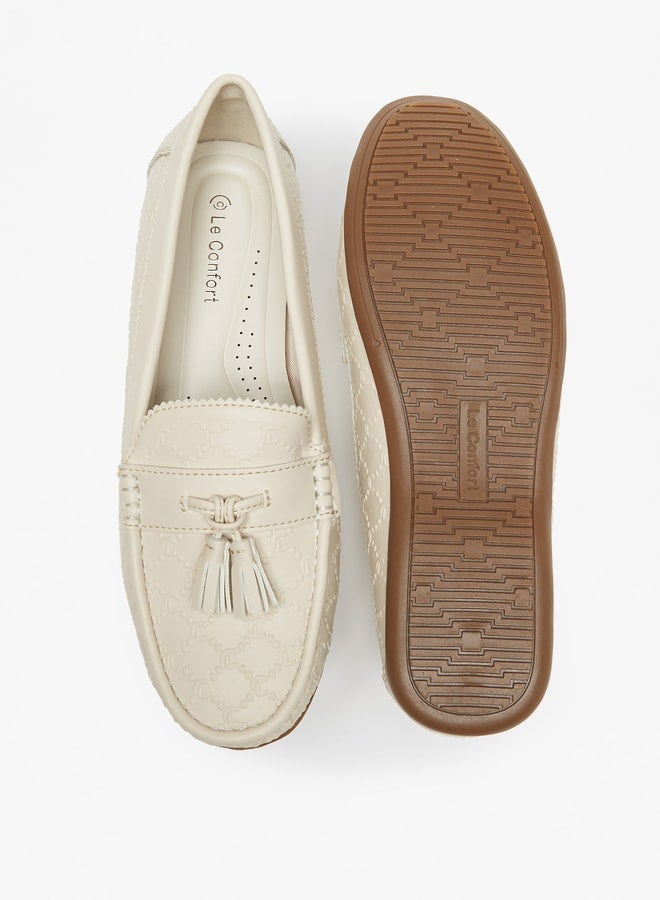 Le Confort Women Monogram Embossed Slip-On Loafers With Tassel Detail - Image 4